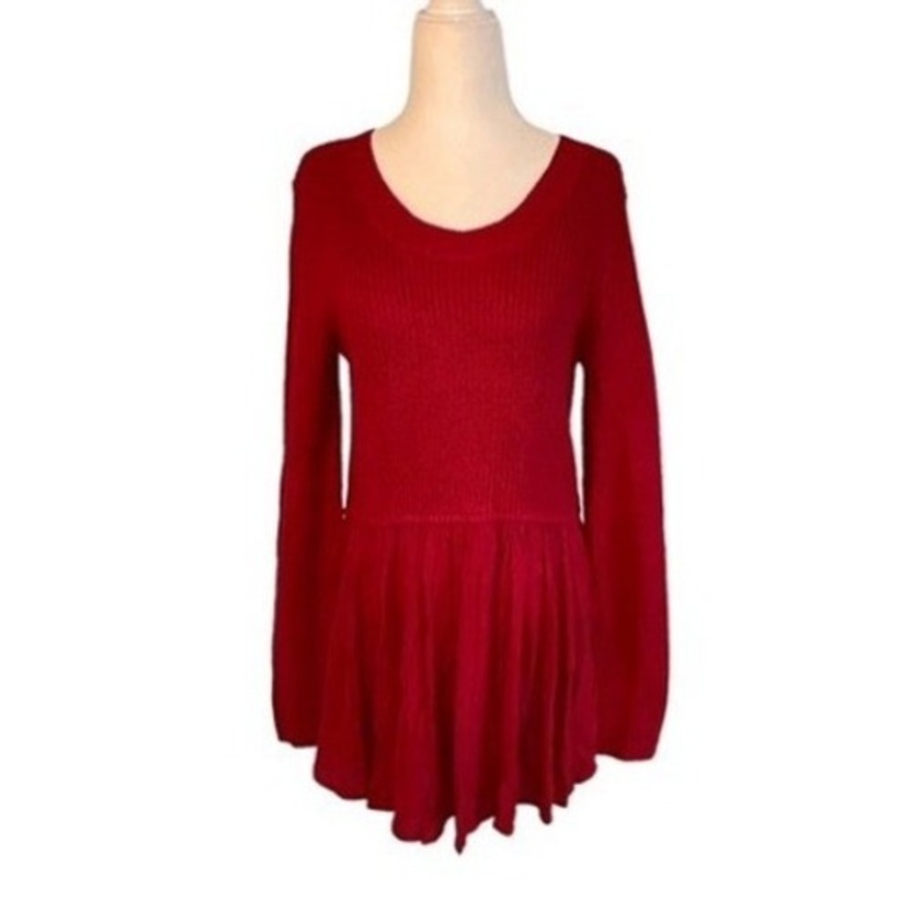 Tres Jolie Peplum Sweater Deep Red Ribbed Knit Long‎ Sleeve Scoop Neck S